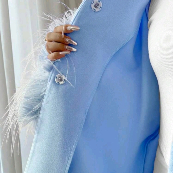 Women's Collar Flare Sleeve Rhinestone Button Tweed Coat - Picture 3 of 5